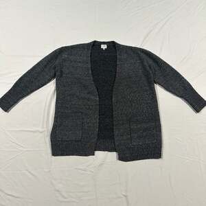Cielo Designed in Cali Charcoal Grey Textured Open-Front Cardigan with Pockets